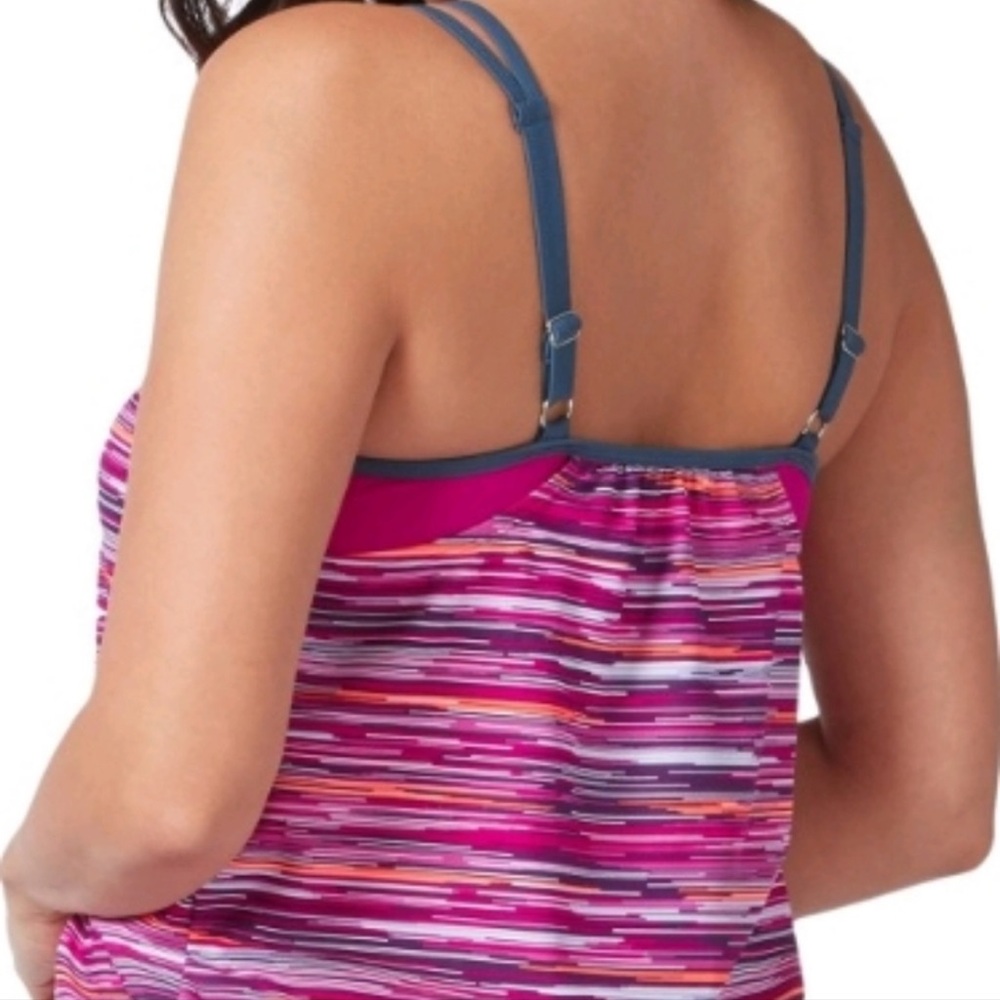 Free Country Striped Tankini Swimsuit Top in Hot Pink and Slate Large )12/14). - Picture 14 of 16